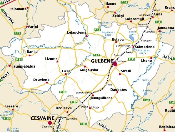 GU – Gulbenes rajons karte